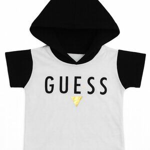 Guess Kids Black & White Logo Hooded Tee / Short Sleeve Hoodie Size 12M - KC020